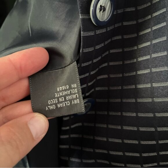 Navy Blue & White Patterned Skirt Suit with Ruffle Bottom, Size 24W - Picture 11 of 14